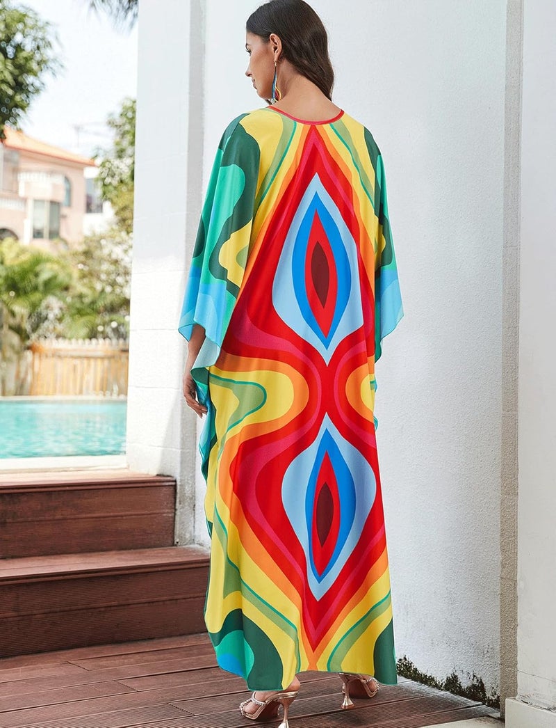 KECVOT Kaftan Dresses for Women Plus Size Batwing Sleeve Caftans Long Bathing Suit Cover Up Maxi Beach Dress Loungewear - Image 4